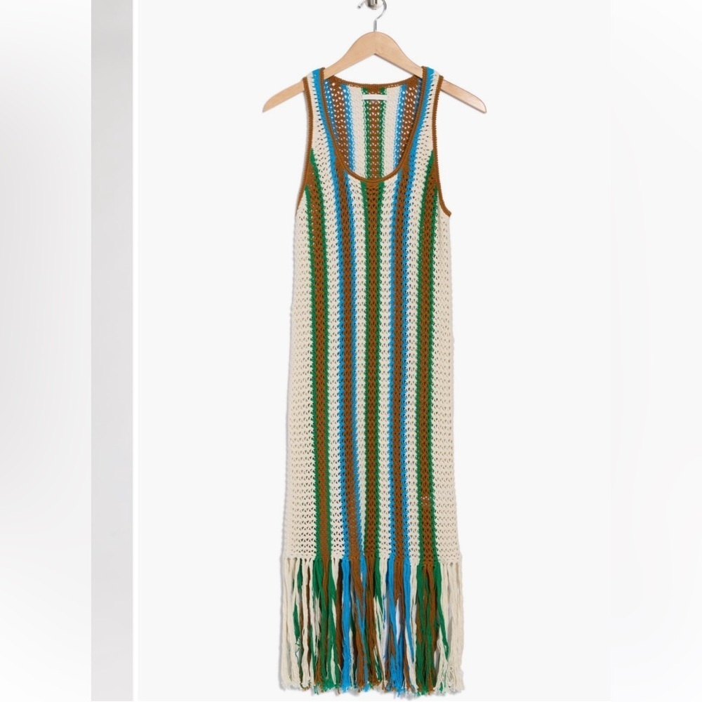 NWT MOTHER the benefits cotton Multicolor Crochet Fringe midi dress medium - Picture 3 of 3